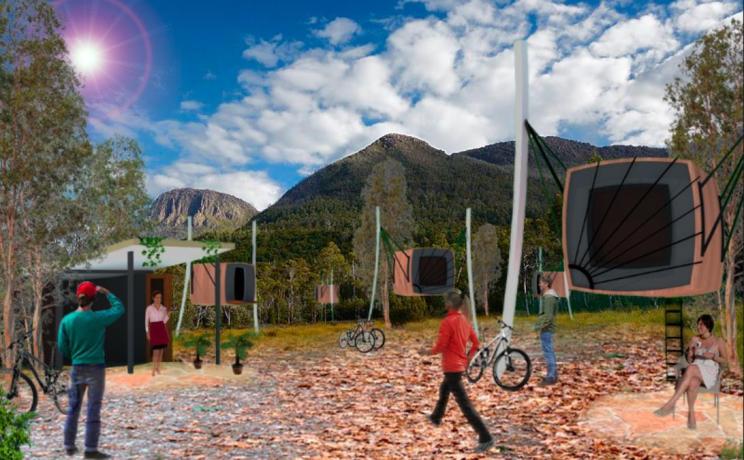 Concept sketch of the Blue Derby Pods Ride accommodation pods. 