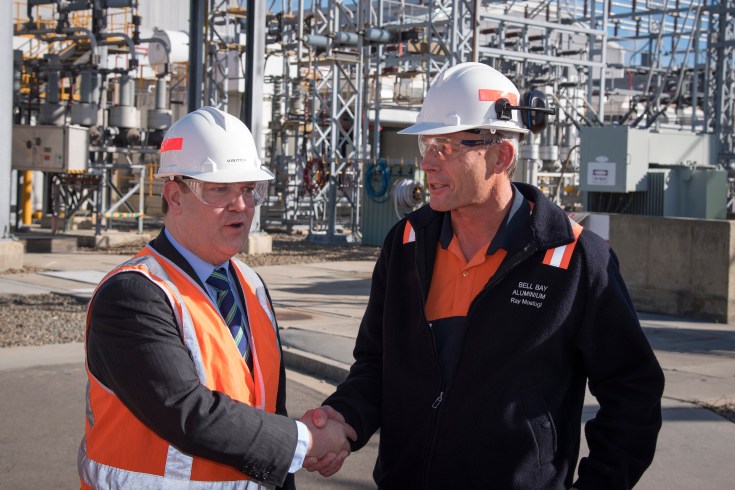 State Growth Minister Matt Groom and Bell Bay General Manager Ray Mostogl 