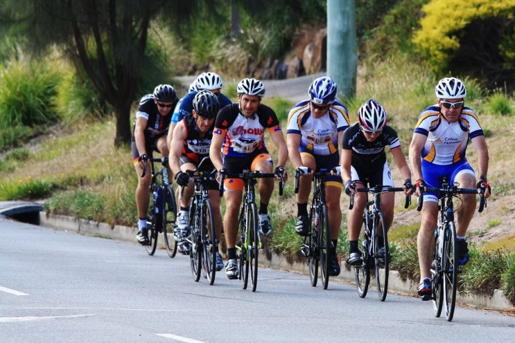 Mal Matthews leading the pack in the Cataract Challenge Road Cycle leg
